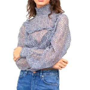 H&M floral long-sleeve smocked blouse size 4